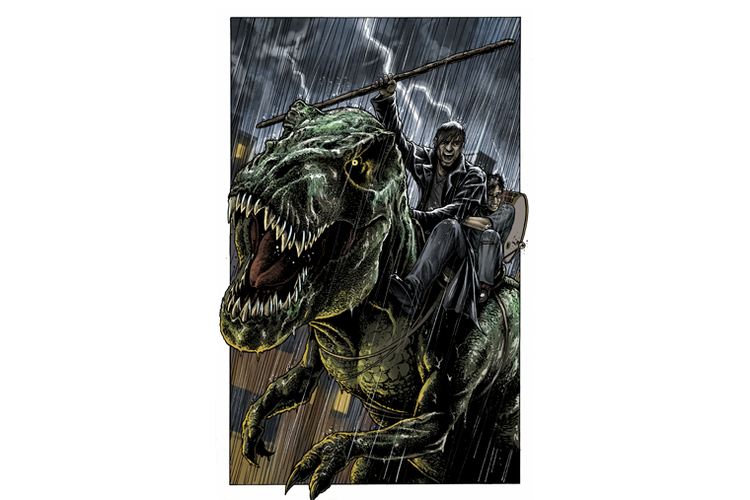 The Dresden Files Harry and Butters Rides the T-Rex Art Print