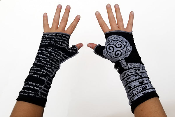The Raven Writing Gloves | Black and Gray Fingerless Gloves